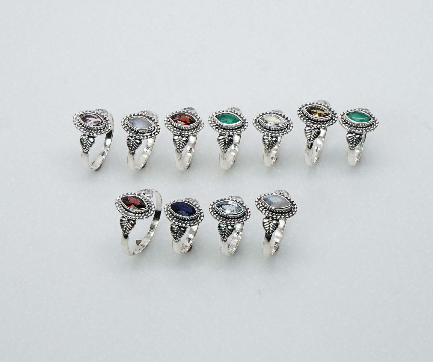 Wholesale 925 11PC Solid Sterling Silver Blue Topaz Garnet Mixstone Ring Lot
