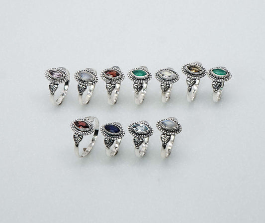 Wholesale 925 11PC Solid Sterling Silver Blue Topaz Garnet Mixstone Ring Lot