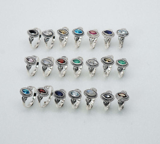 Wholesale 925 21PC Solid Sterling Silver Blue Topaz Garnet Mixstone Ring Lot