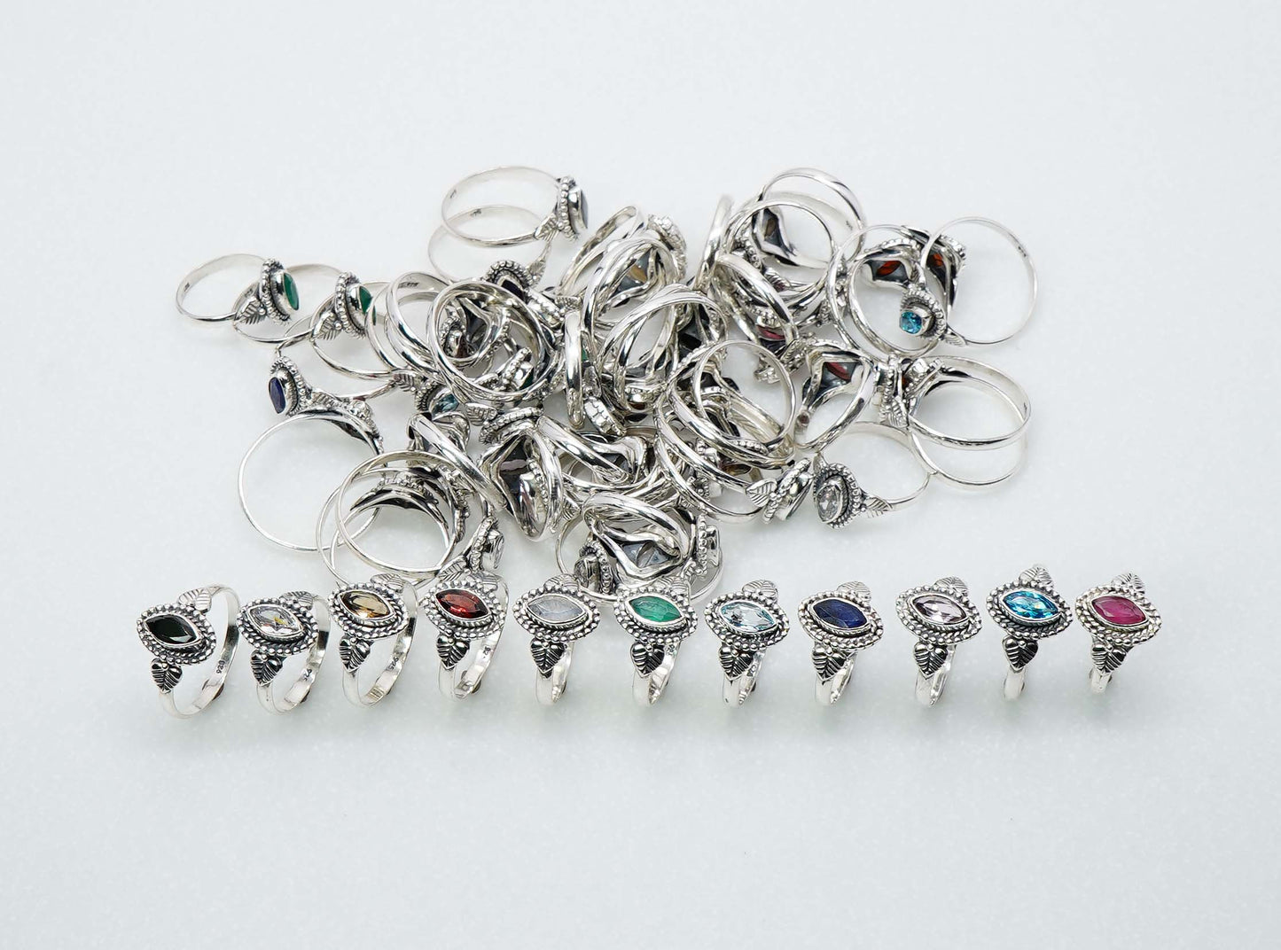 Wholesale 925 51PC Solid Sterling Silver Blue Topaz Garnet Mixstone Ring Lot