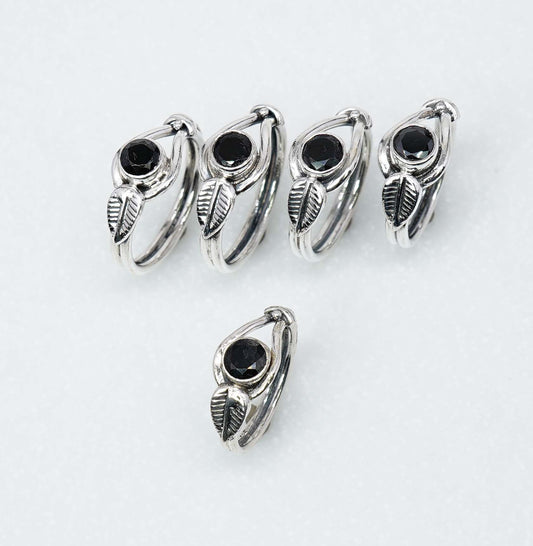 Wholesale 925 5PC Solid Sterling Silver Faceted Natural Black Onyx Ring Lot