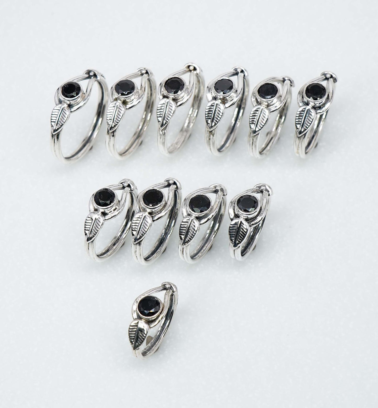 Wholesale 925 11PC Solid Sterling Silver Faceted Natural Black Onyx Ring Lot