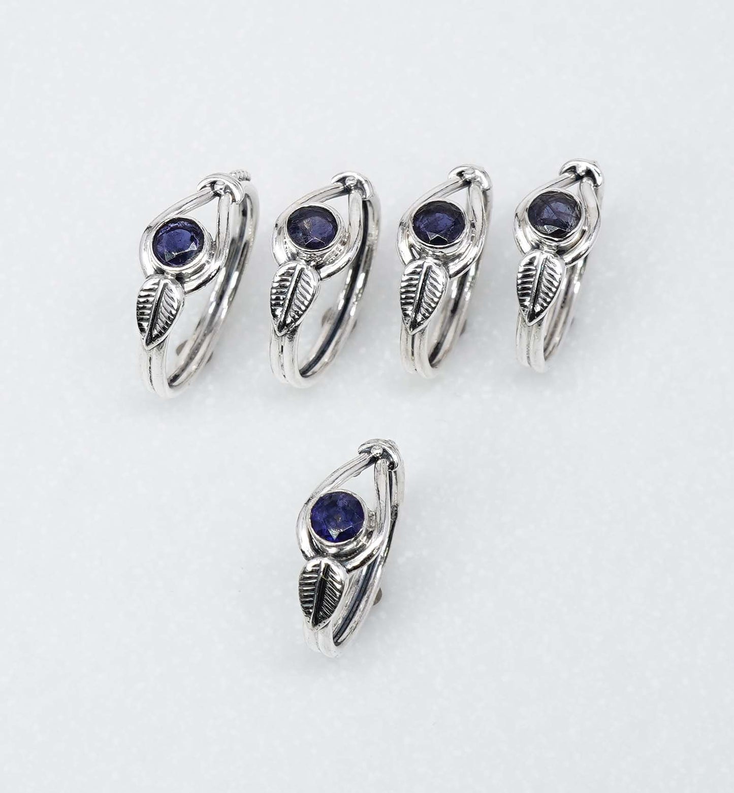 Wholesale 925 5PC Solid Sterling Silver Faceted Natural Blue Iolite Ring Lot