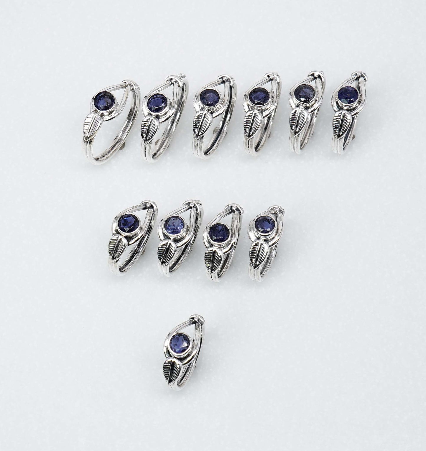 Wholesale 925 11PC Solid Sterling Silver Faceted Natural Blue Iolite Ring Lot