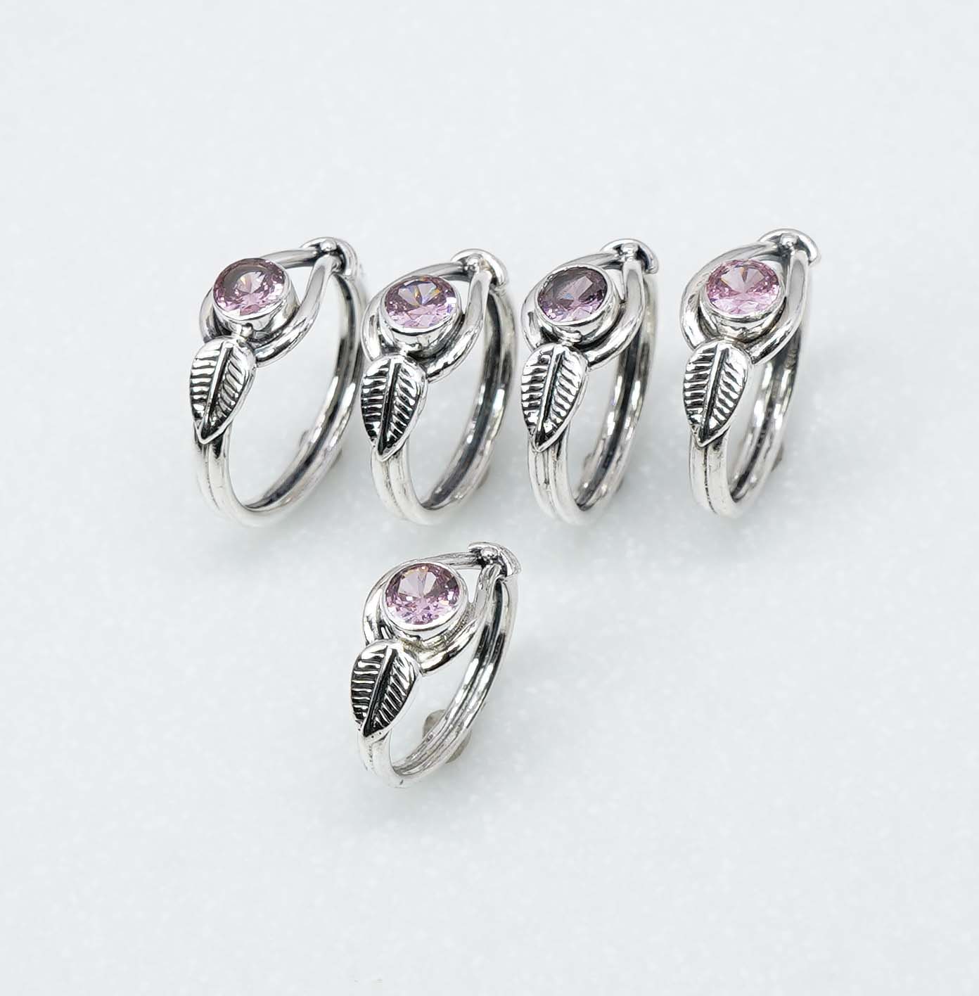 Wholesale 925 5PC Solid Sterling Silver Natural Faceted Pink Topaz Ring Lot