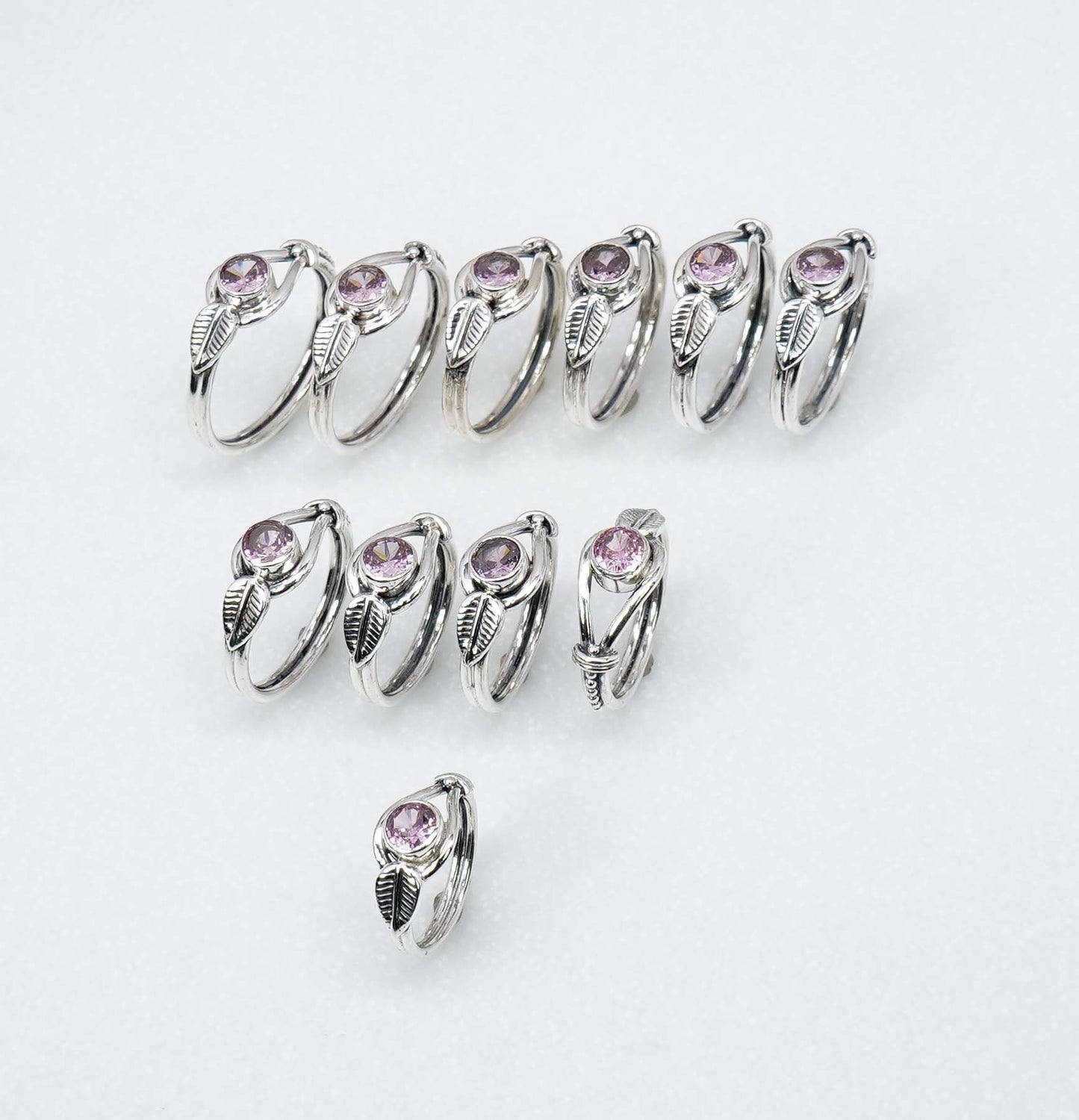 Wholesale 925 11PC Solid Sterling Silver Natural Faceted Pink Topaz Ring Lot