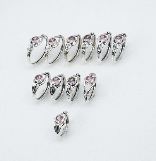 Wholesale 925 11PC Solid Sterling Silver Natural Faceted Pink Topaz Ring Lot