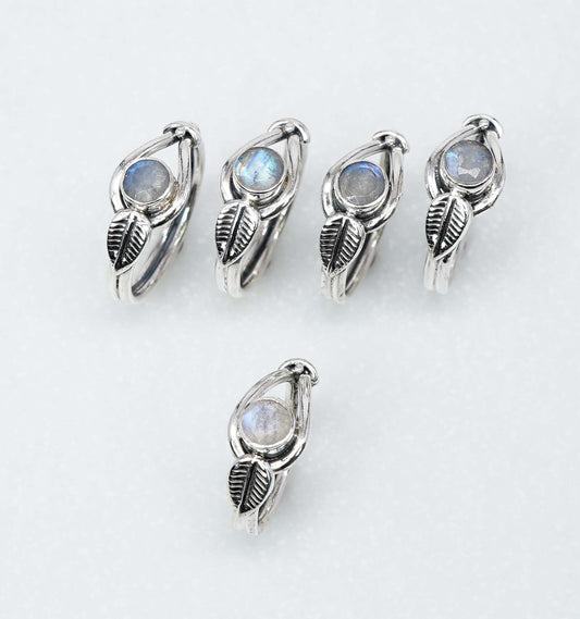 Wholesale 925 5PC Solid Sterling Silver Cut White Rainbow Moonstone Ring Lot