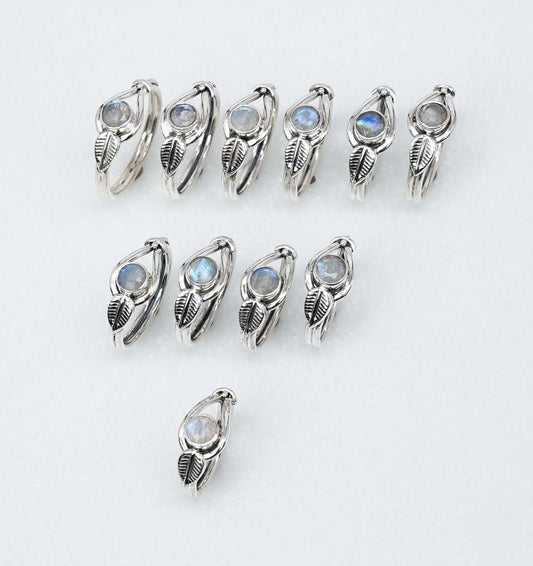 Wholesale 925 11PC Solid Sterling Silver Cut White Rainbow Moonstone Ring Lot