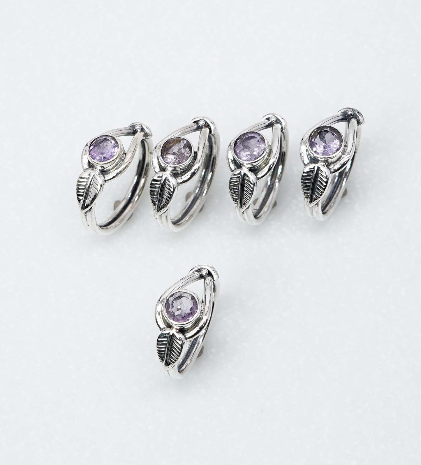 Wholesale 925 5PC Solid Sterling Silver Cut Purple Amethyst Ring Lot