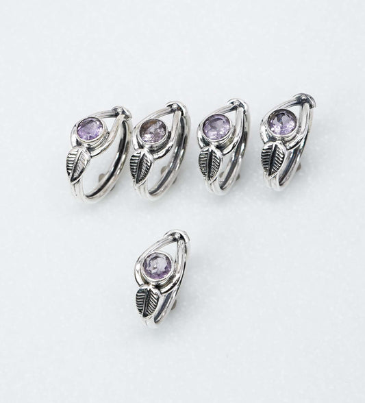 Wholesale 925 5PC Solid Sterling Silver Cut Purple Amethyst Ring Lot