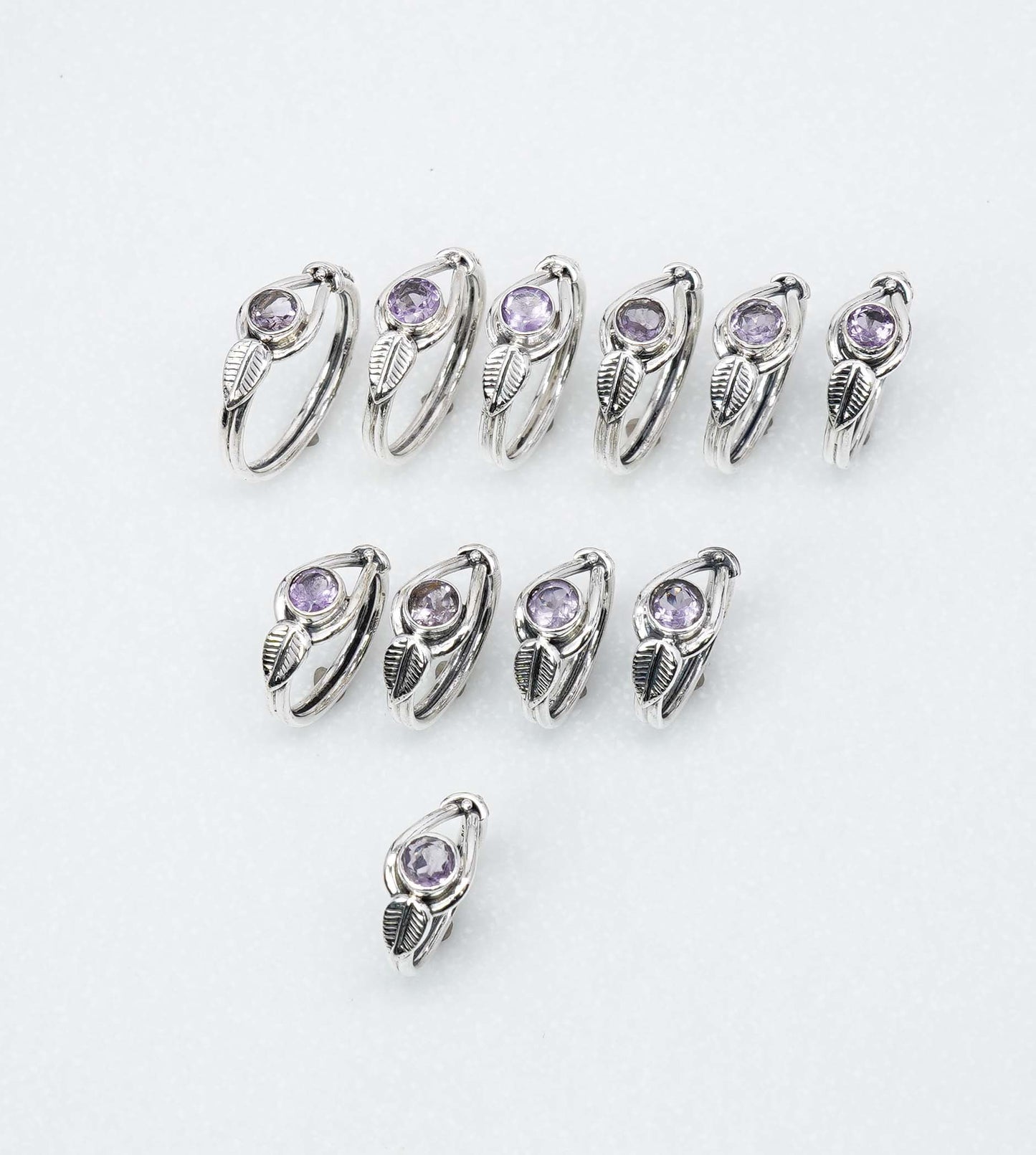 Wholesale 925 11PC Solid Sterling Silver Cut Purple Amethyst Ring Lot
