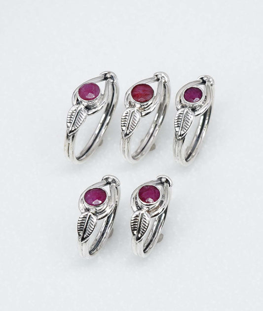 Wholesale 925 5PC Solid Sterling Silver Simulated Ruby Ring Lot