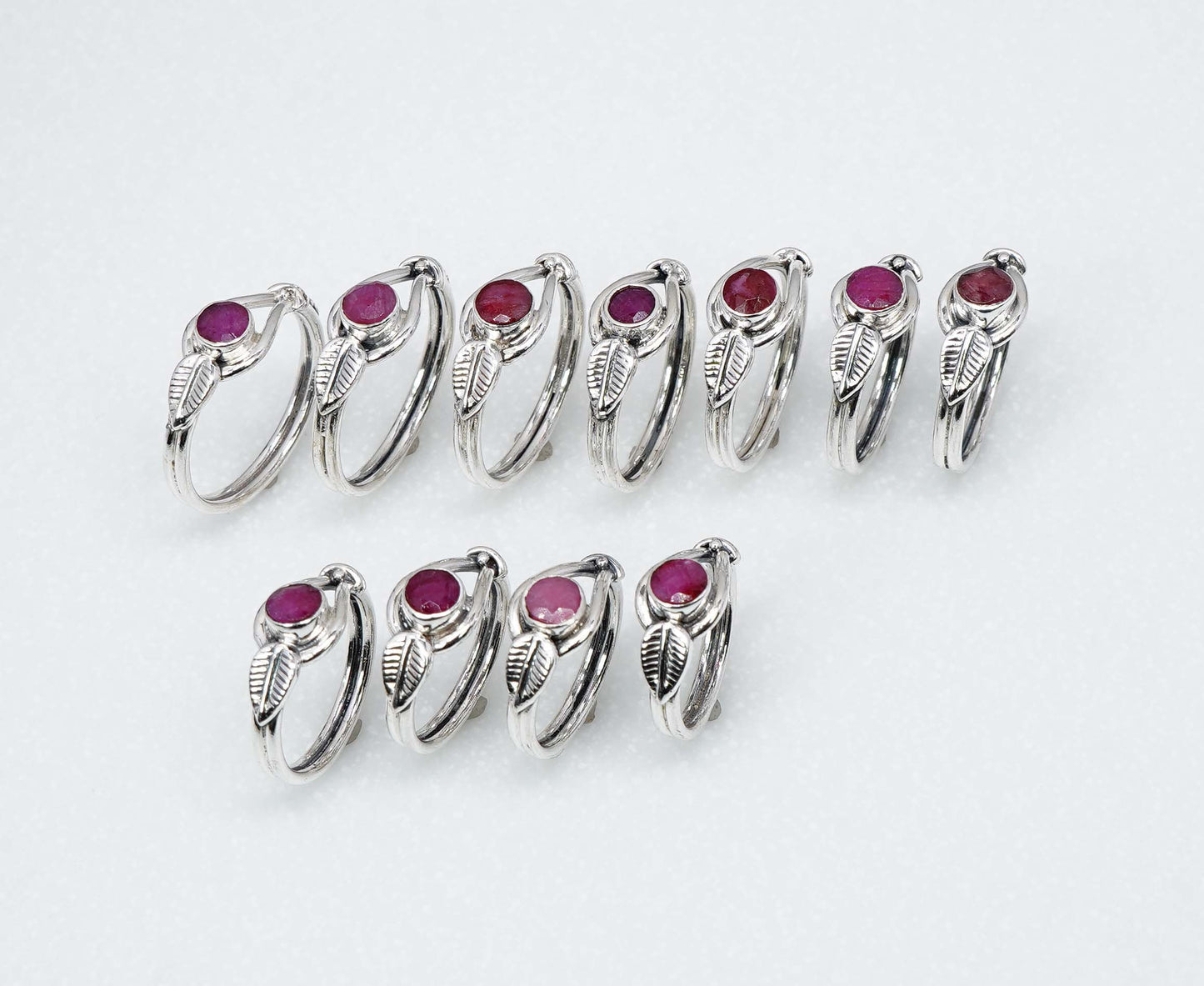 Wholesale 925 11PC Solid Sterling Silver Simulated Ruby Ring Lot