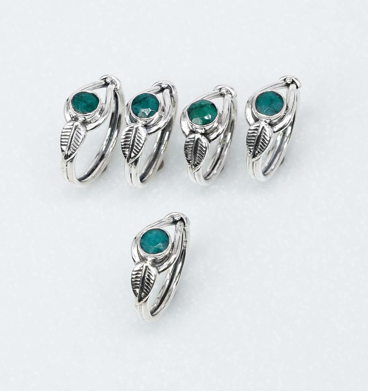 Wholesale 925 5PC Solid Sterling Silver Simulated Green Emerald Ring Lot
