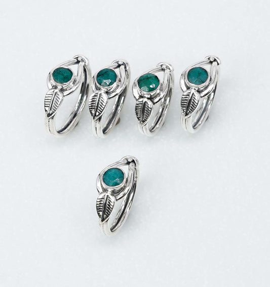 Wholesale 925 5PC Solid Sterling Silver Simulated Green Emerald Ring Lot