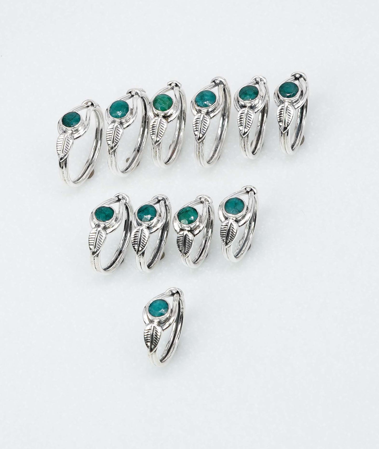 Wholesale 925 11PC Solid Sterling Silver Simulated Green Emerald Ring Lot