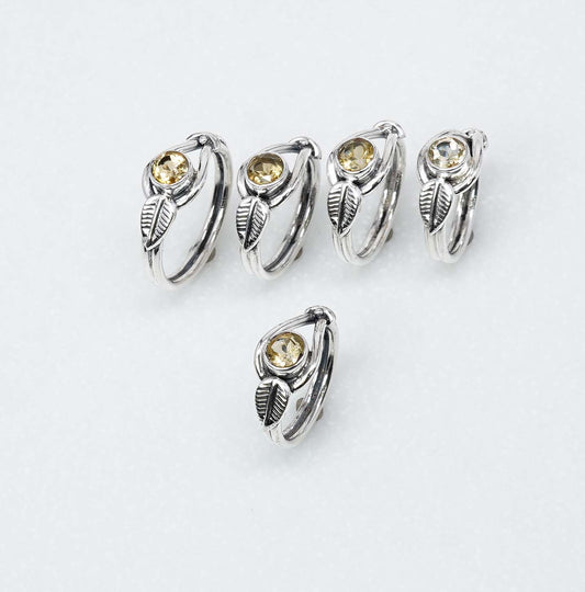 Wholesale 925 5PC Solid Sterling Silver Cut Yellow Citrine Ring Lot