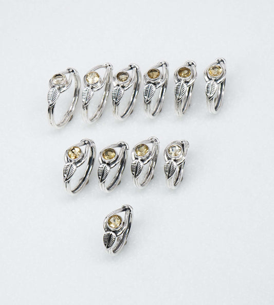 Wholesale 925 11PC Solid Sterling Silver Cut Yellow Citrine Ring Lot