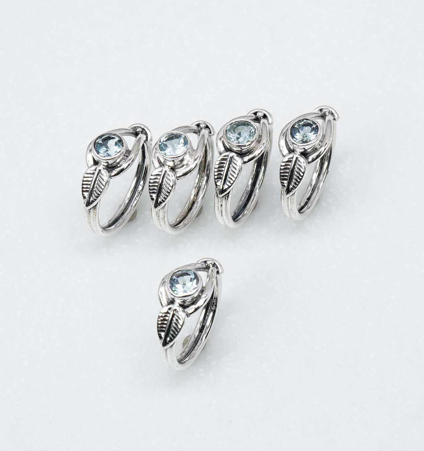 Wholesale 925 5PC Solid Sterling Silver Faceted Natural Blue Topaz Ring Lot