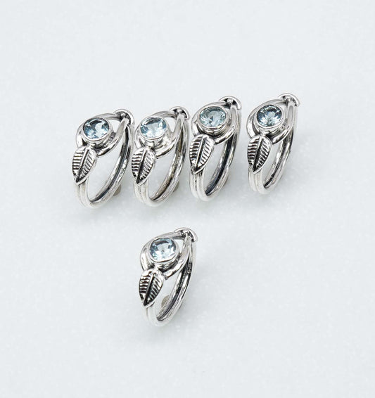 Wholesale 925 5PC Solid Sterling Silver Faceted Natural Blue Topaz Ring Lot
