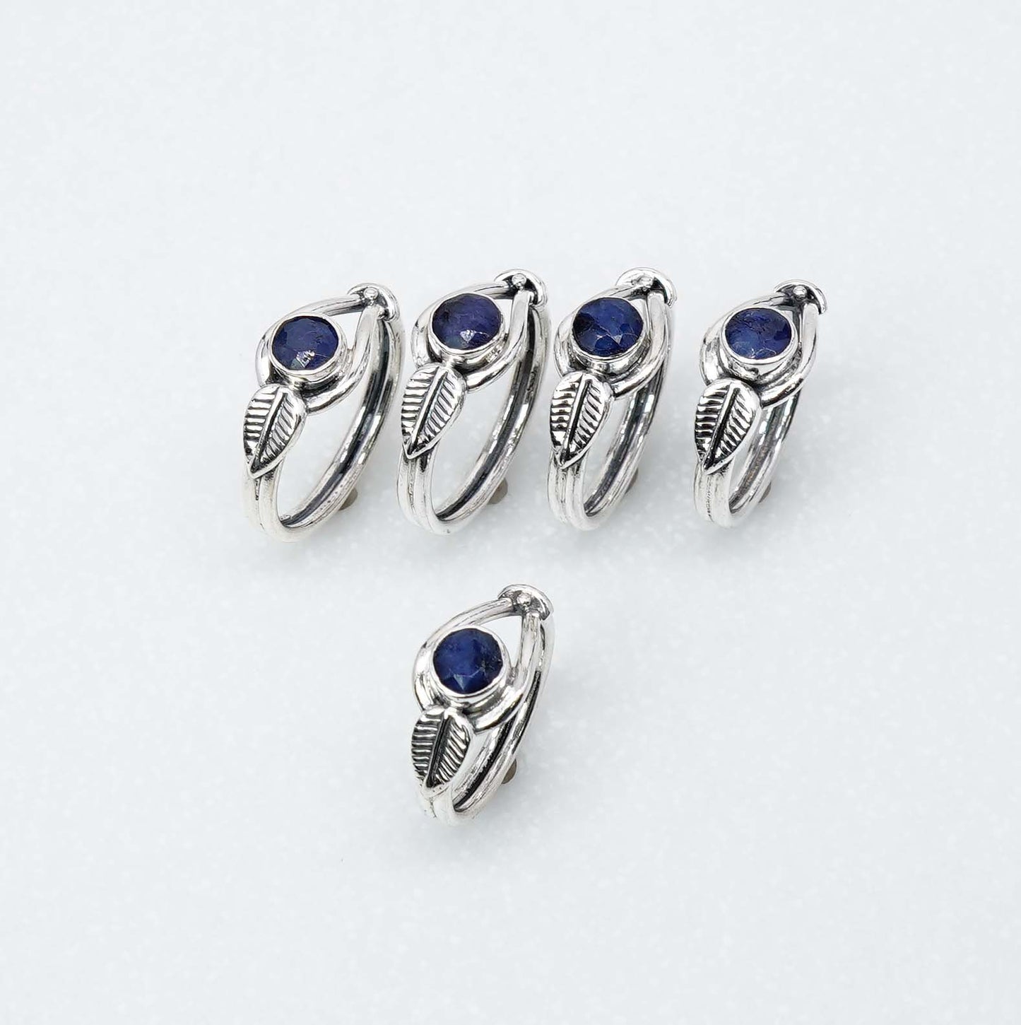 Wholesale 925 5PC Solid Sterling Silver Simulated Blue Sapphire Ring Lot