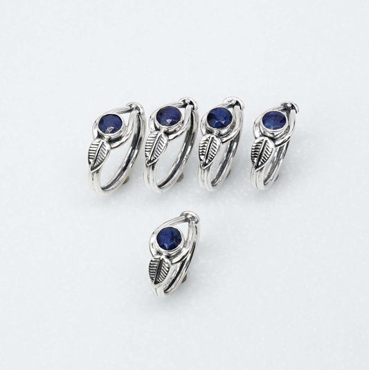 Wholesale 925 5PC Solid Sterling Silver Simulated Blue Sapphire Ring Lot