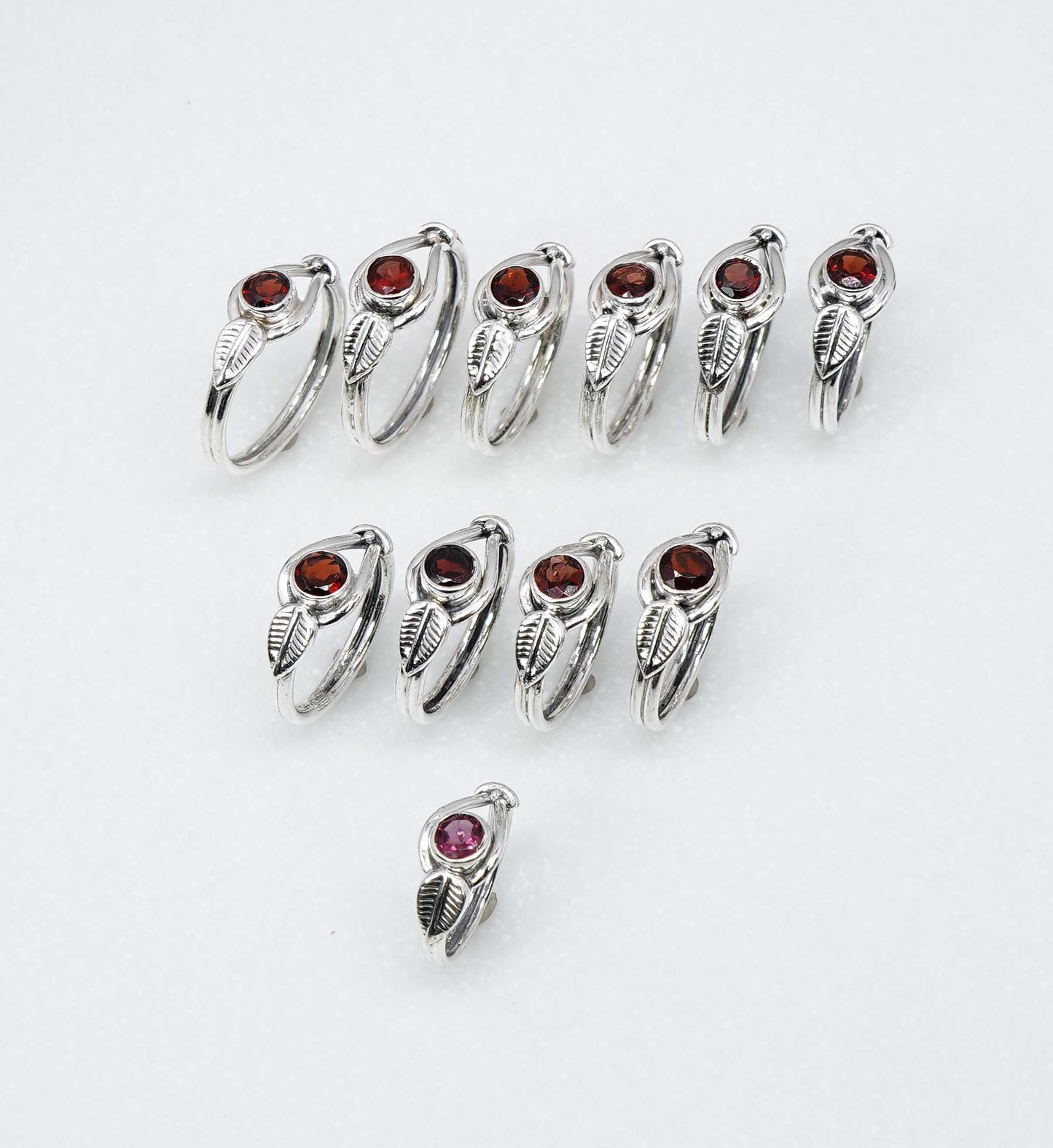 Wholesale 925 11PC Solid Sterling Silver Faceted Natural Red Garnet Ring Lot