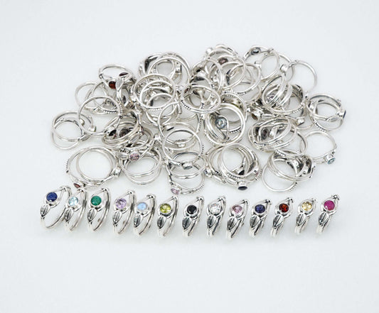 Wholesale 925 51PC Solid Sterling Silver Peridot Blue Topaz Mixstone Ring Lot