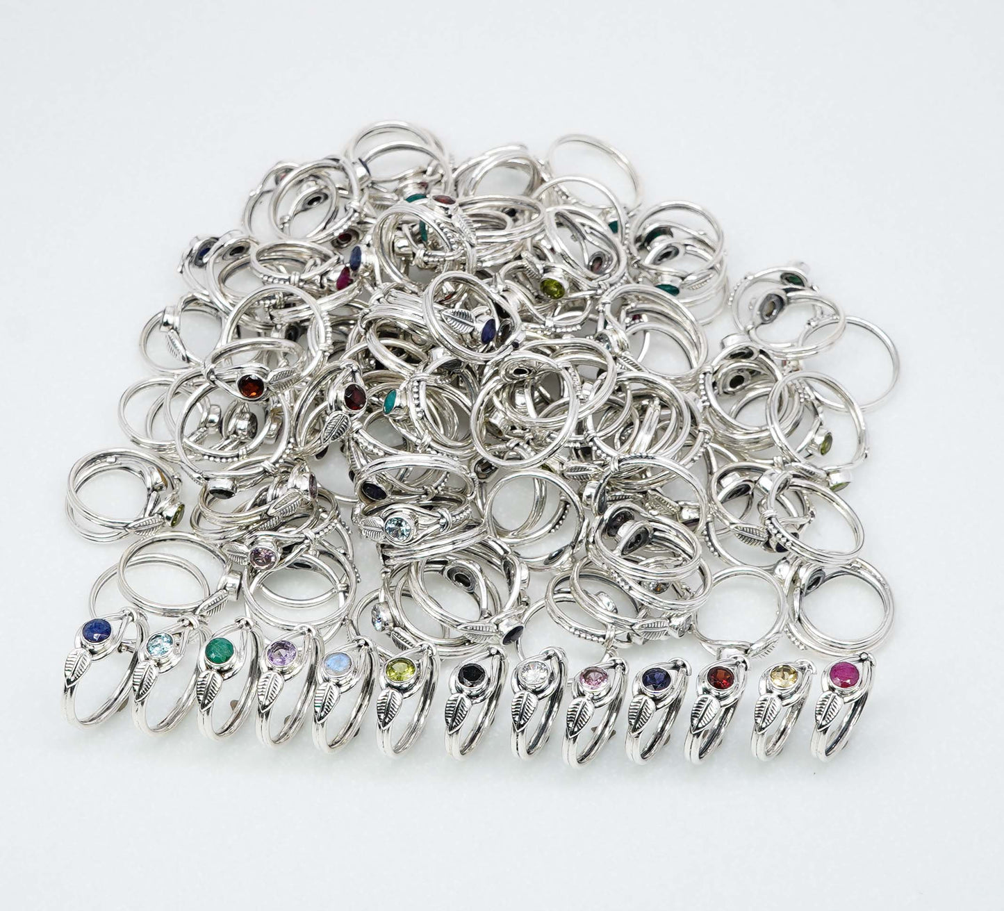 Wholesale 925 51PC Solid Sterling Silver Peridot Blue Topaz Mixstone Ring Lot