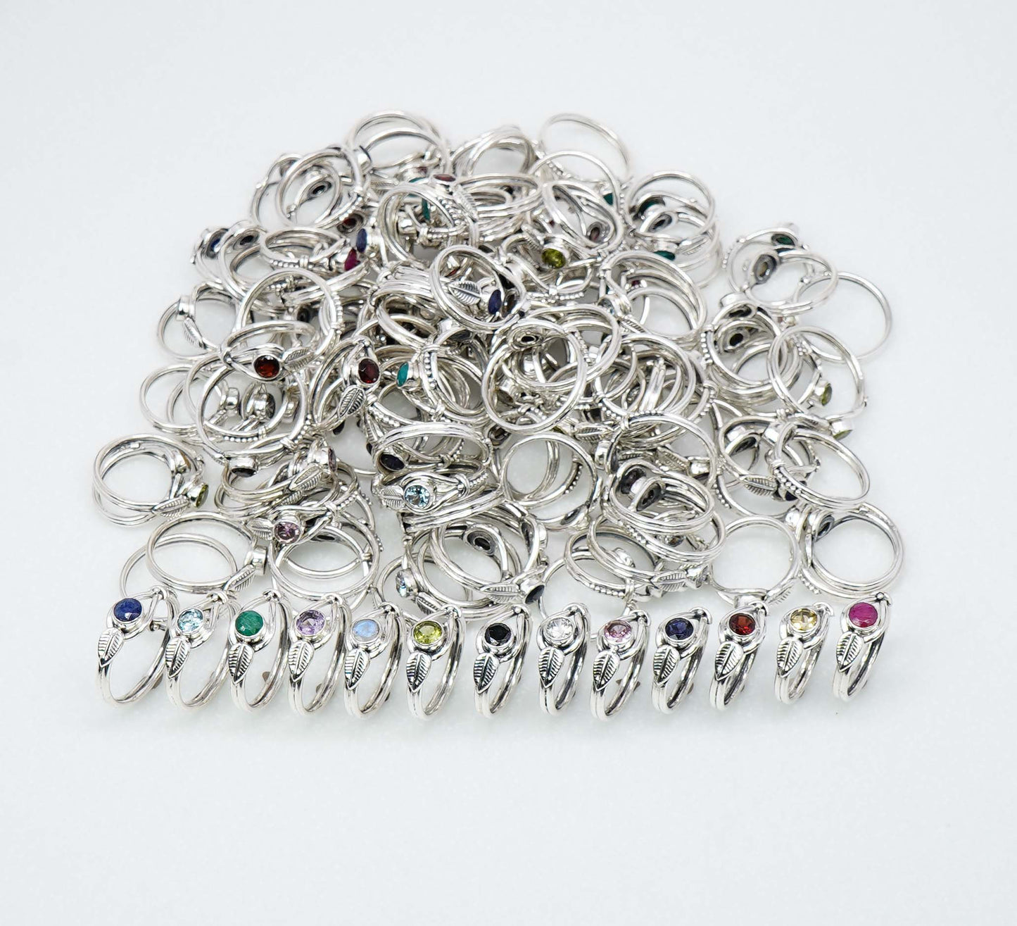 Wholesale 925 151PC Solid Sterling Silver Peridot Blue Topaz Mix Ring Lot