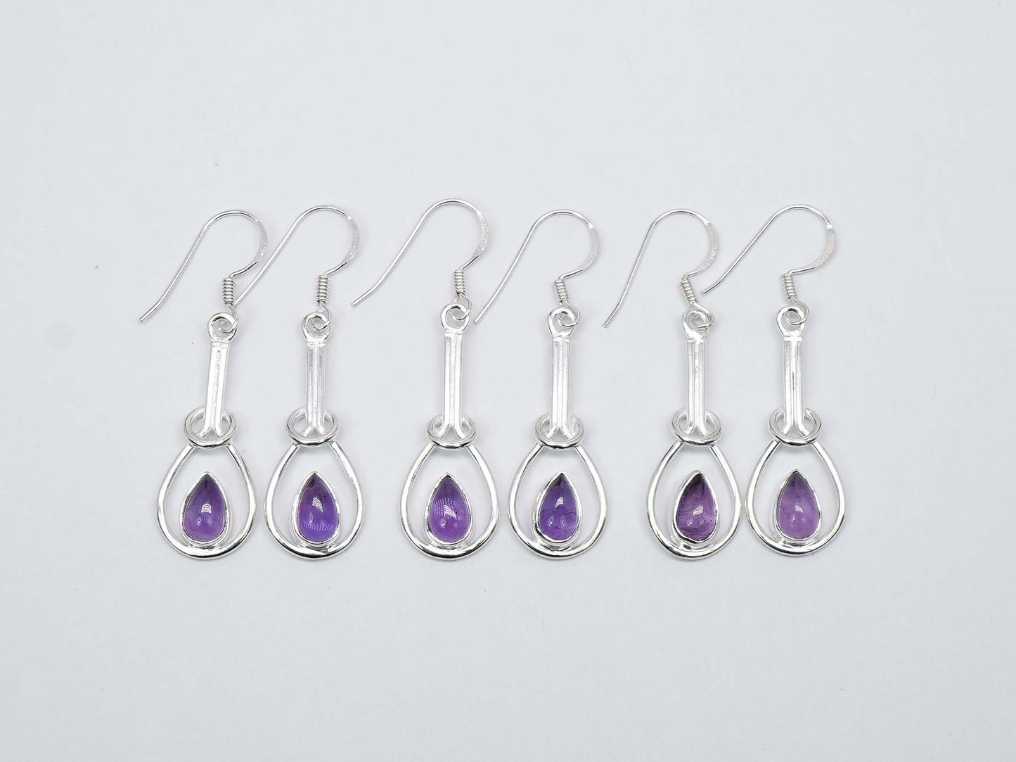 Wholesale 925 3PR Solid Sterling Silver Purple Amethyst Hook Earring Lot
