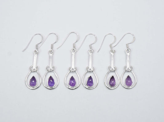 Wholesale 925 3PR Solid Sterling Silver Purple Amethyst Hook Earring Lot