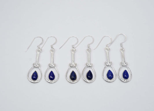 Wholesale 925 3PR Solid Sterling Silver Blue Lapis Lazuli Hook Earring Lot