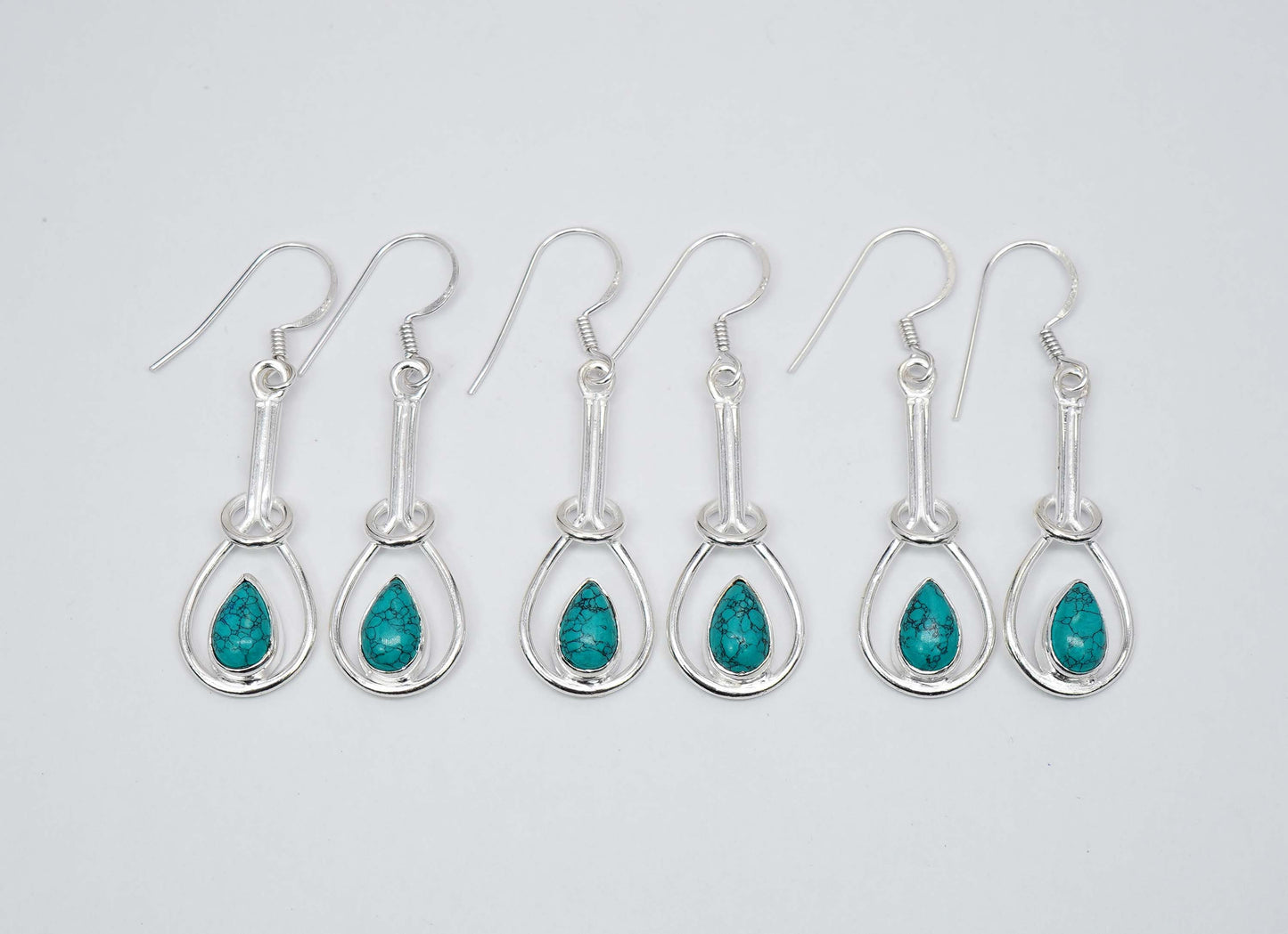 Wholesale 925 3PR Solid Sterling Silver Blue Turquoise Hook Earring Lot