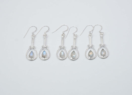 Wholesale 925 3PR Solid Sterling Silver Rainbow Moonstone Hook Earring Lot