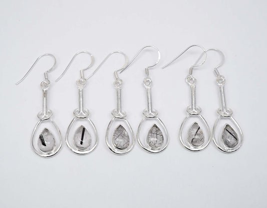 Wholesale 925 3PR Solid Sterling Silver Black Rutile Hook Earring Lot