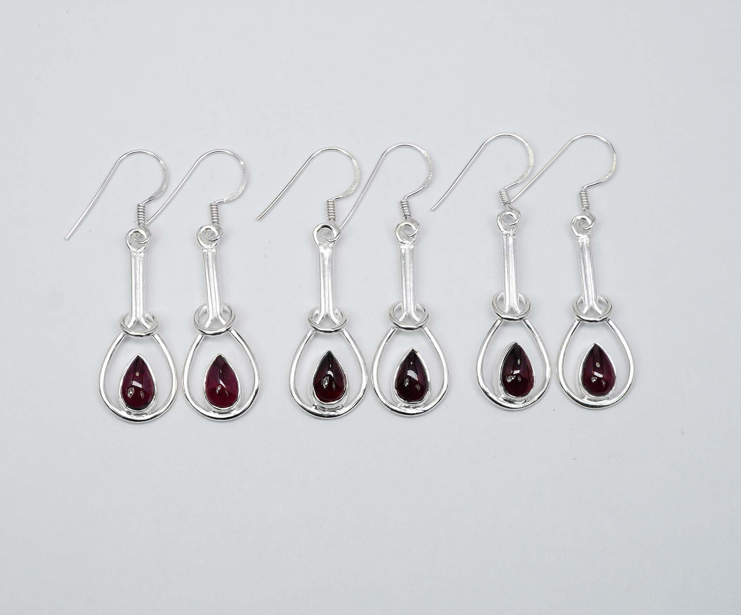Wholesale 925 3PR Solid Sterling Silver Red Garnet Hook Earring Lot