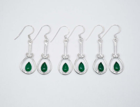 Wholesale 925 3PR Solid Sterling Silver Green Onyx Hook Earring Lot