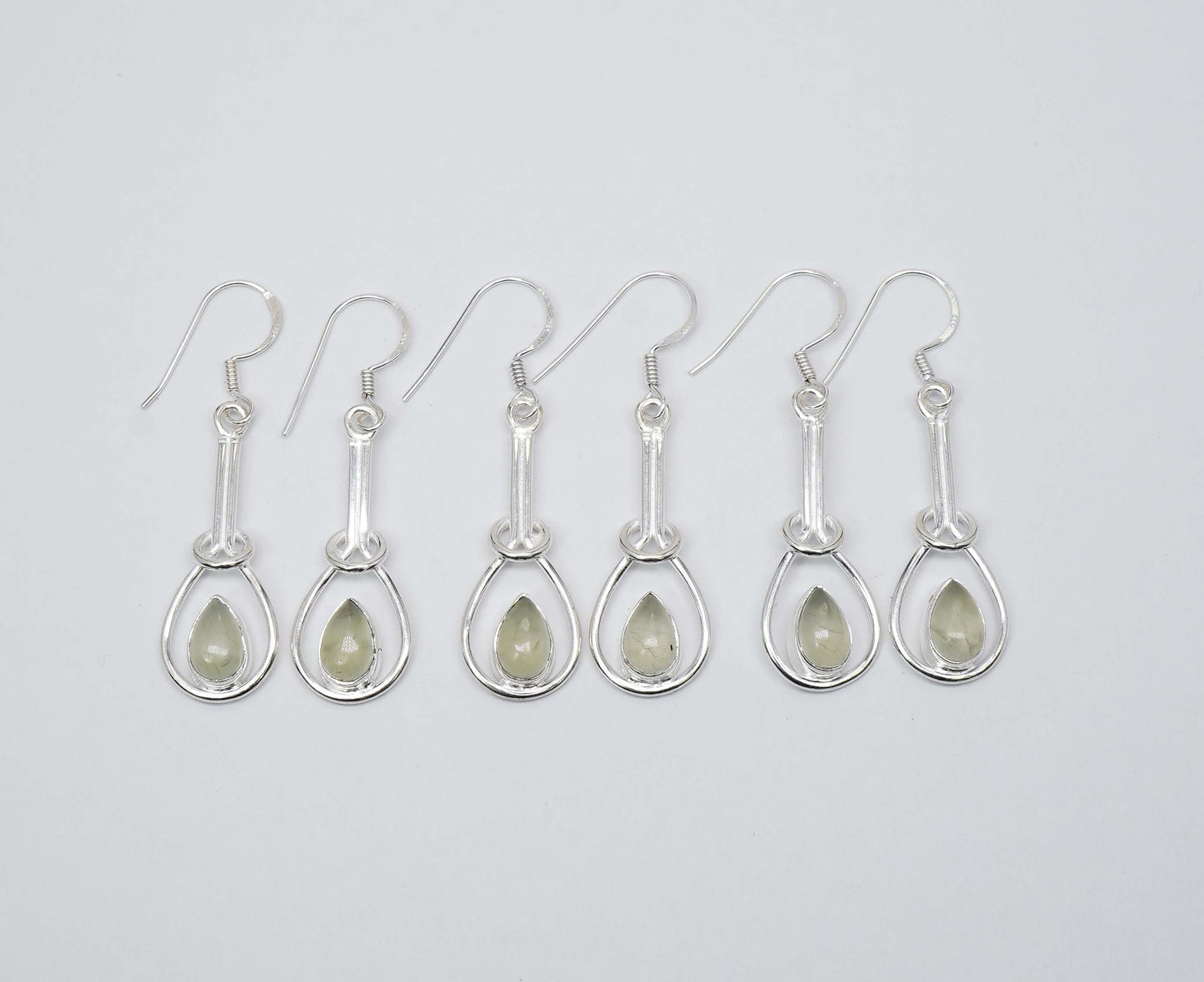 Wholesale 925 3PR Solid Sterling Silver Green Prehnite Hook Earring Lot