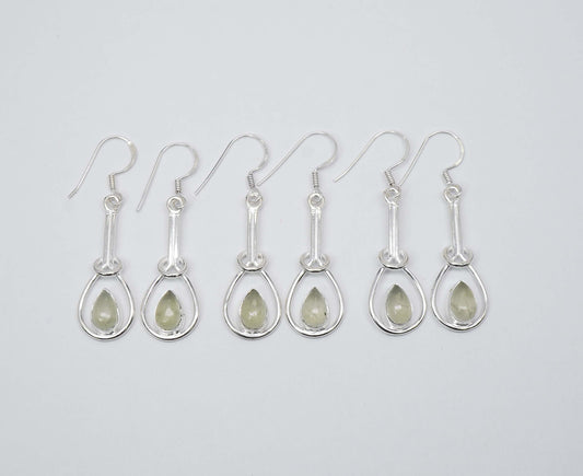 Wholesale 925 3PR Solid Sterling Silver Green Prehnite Hook Earring Lot