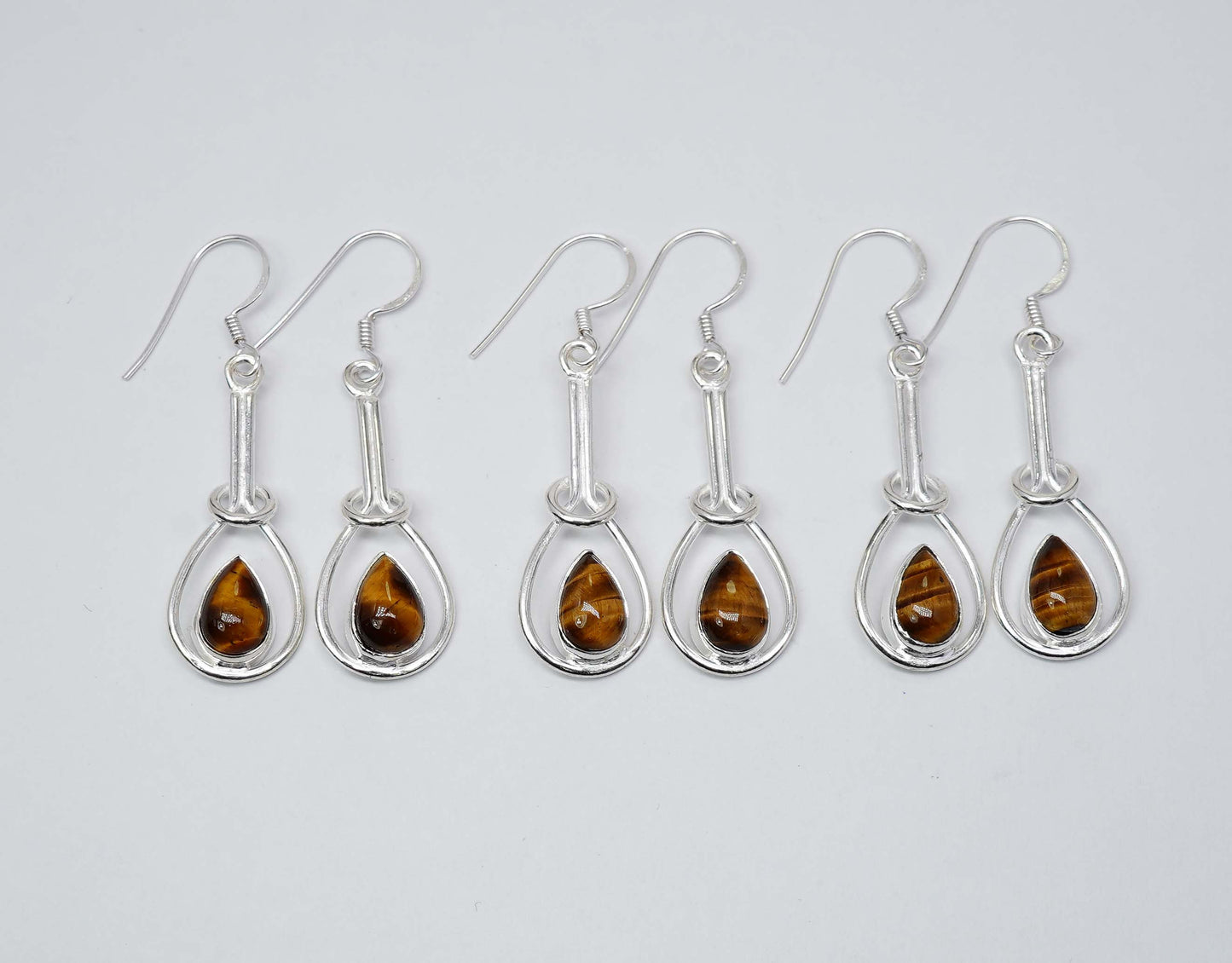 Wholesale 925 3PR Solid Sterling Silver Tiger Eye Hook Earring Lot
