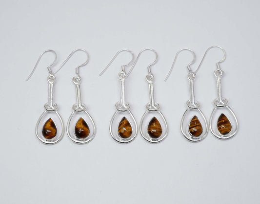 Wholesale 925 3PR Solid Sterling Silver Tiger Eye Hook Earring Lot