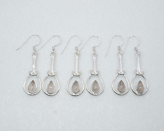 Wholesale 925 3PR Solid Sterling Silver Pink Rose Quartz Hook Earring Lot