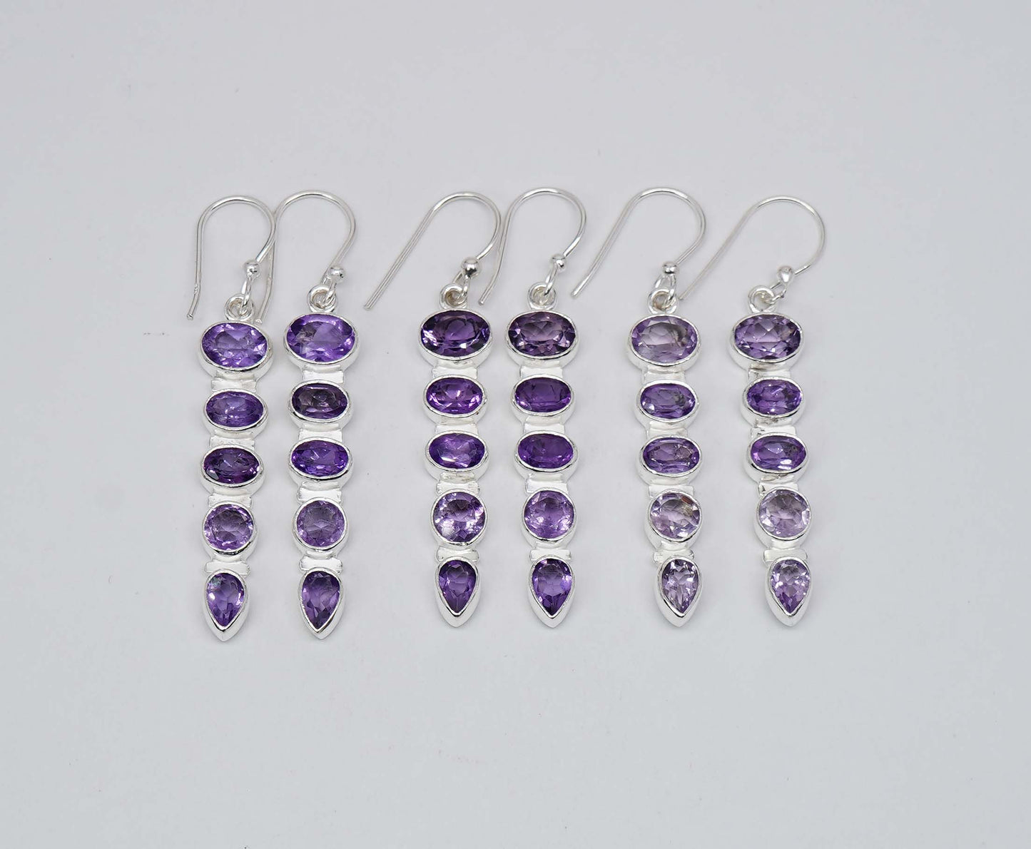 Wholesale 925 3PR Sterling Silver Faceted Purple Amethyst Hook Earring Lot
