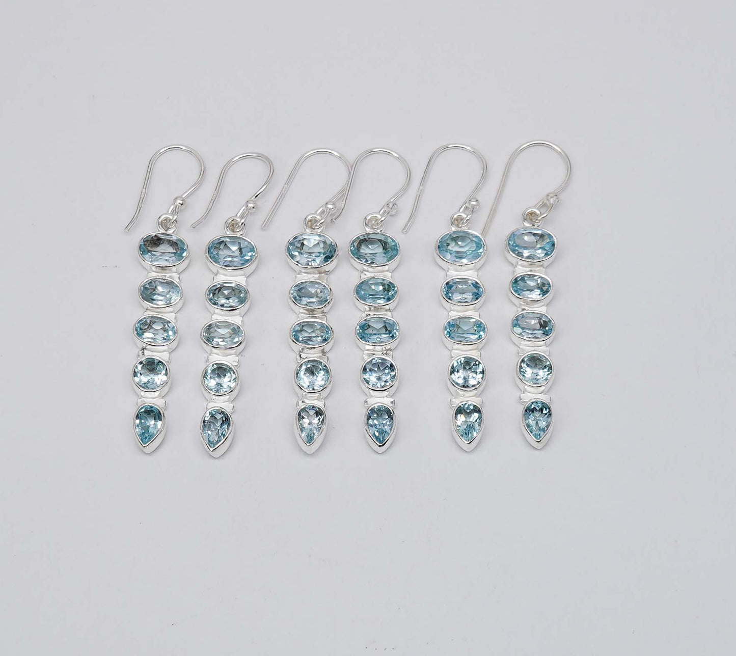 Wholesale 925 3PR Sterling Silver Faceted Blue Topaz Hook Earring Lot