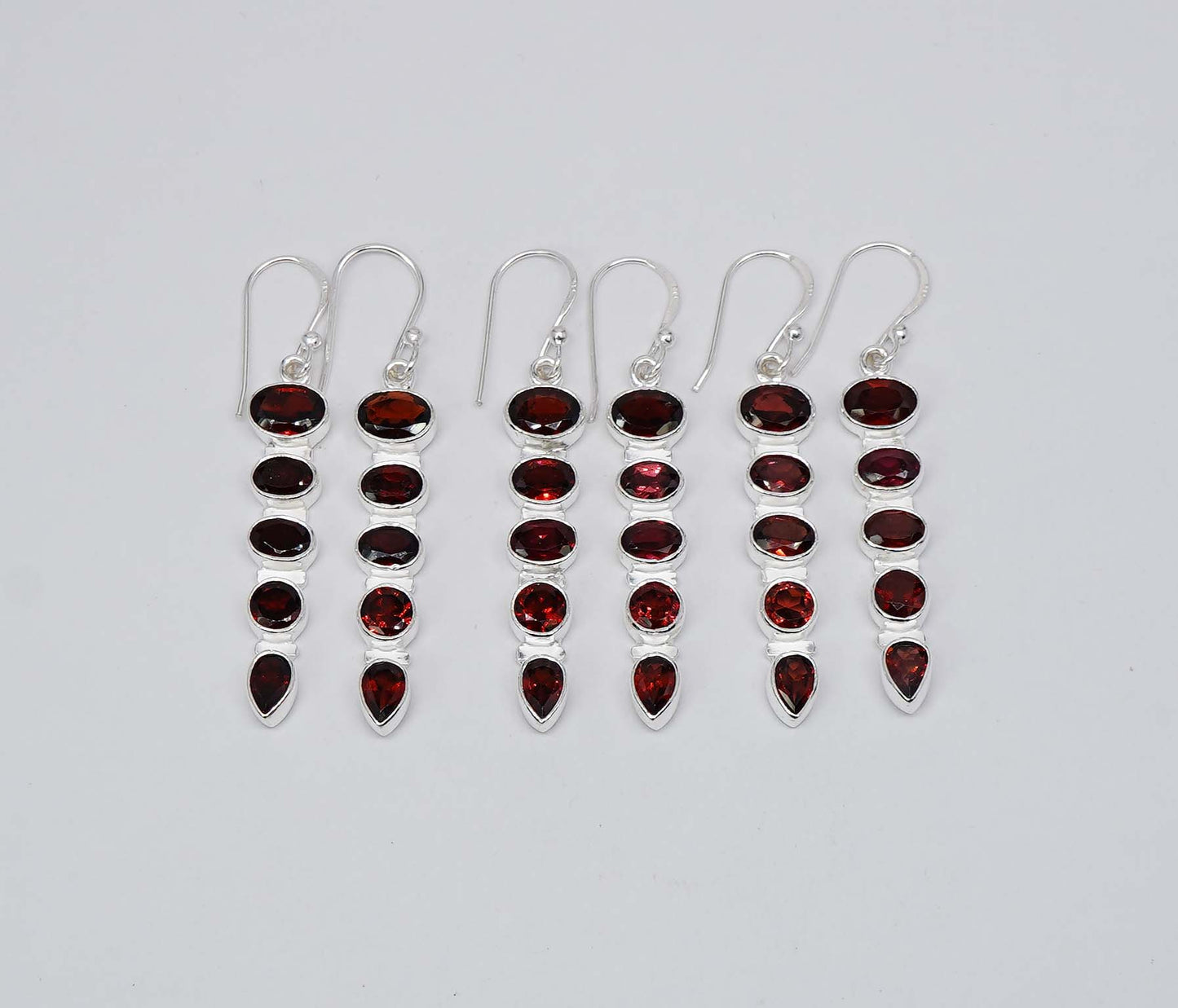 Wholesale 925 3PR Sterling Silver Faceted Red Garnet Hook Earring Lot