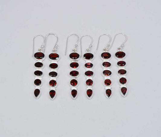 Wholesale 925 3PR Sterling Silver Faceted Red Garnet Hook Earring Lot