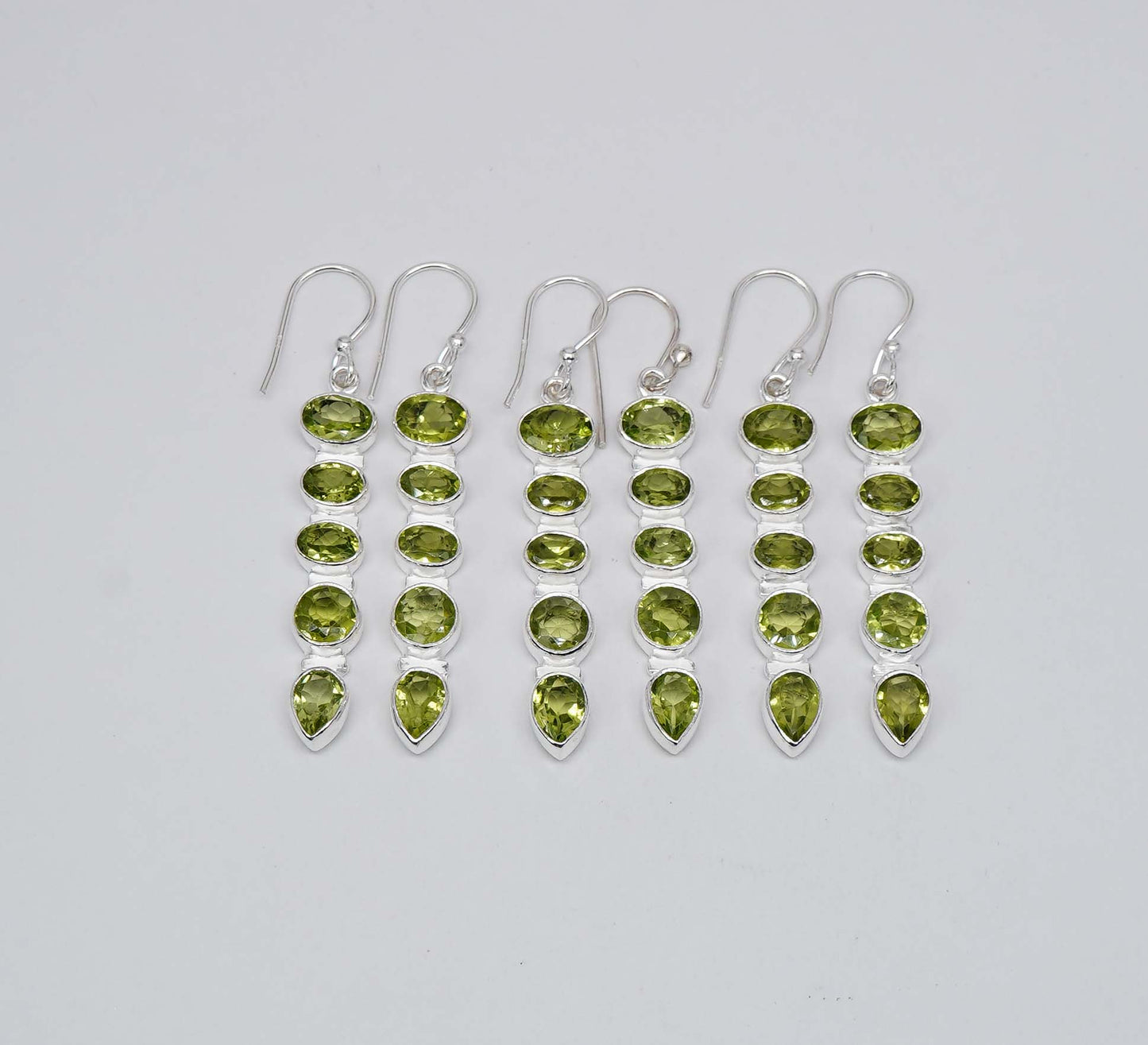 Wholesale 925 3PR Sterling Silver Faceted Green Peridot Hook Earring Lot