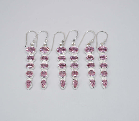 Wholesale 925 3PR Sterling Silver Faceted Pink Topaz Hook Earring Lot